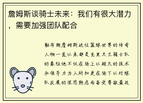 詹姆斯谈骑士未来：我们有很大潜力，需要加强团队配合
