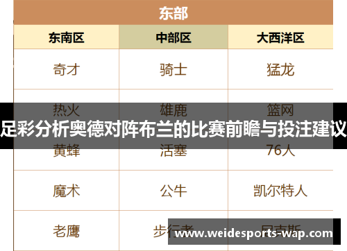 足彩分析奥德对阵布兰的比赛前瞻与投注建议